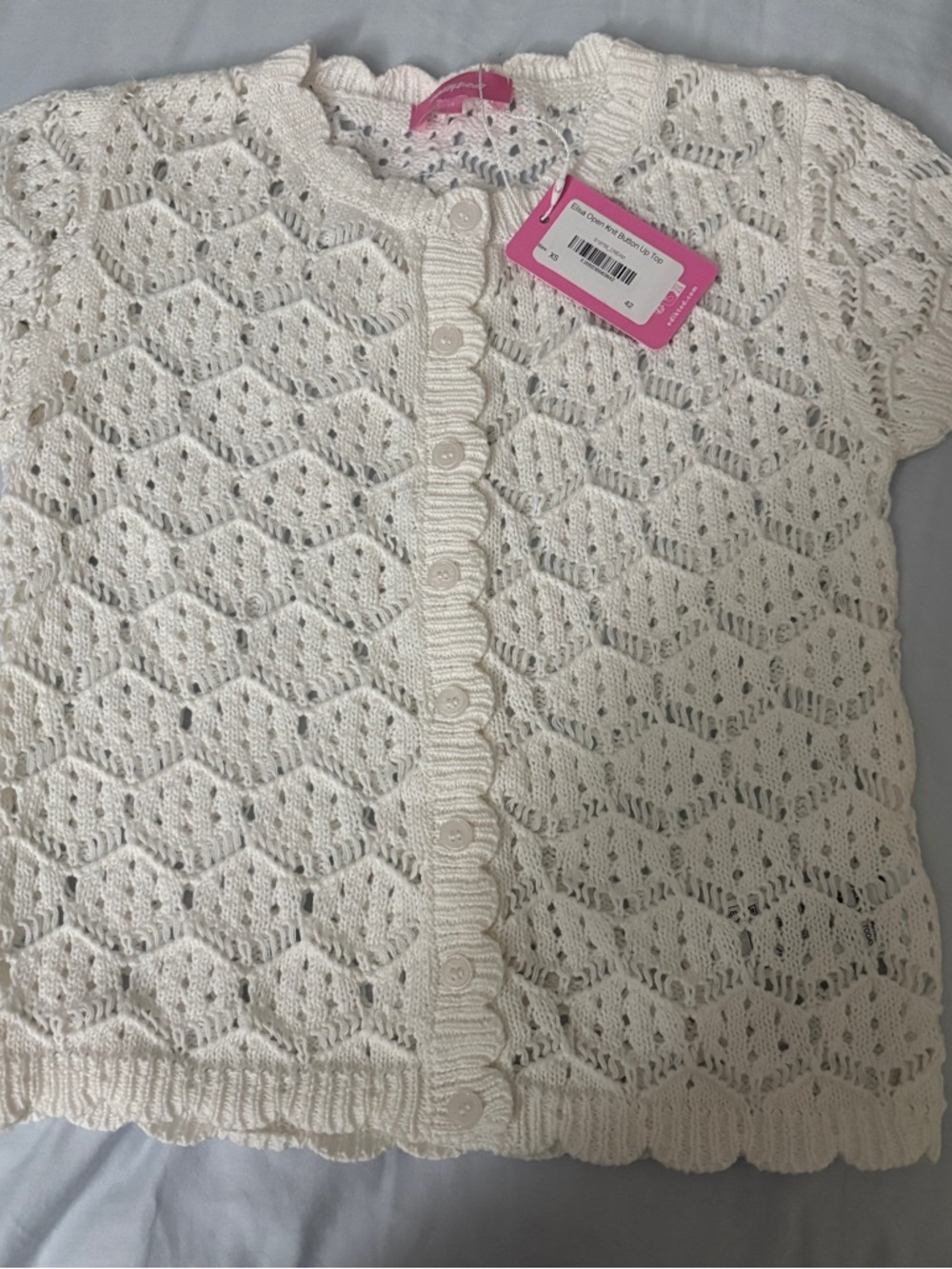Edikted Cream Openwork Knit Button Cardigan